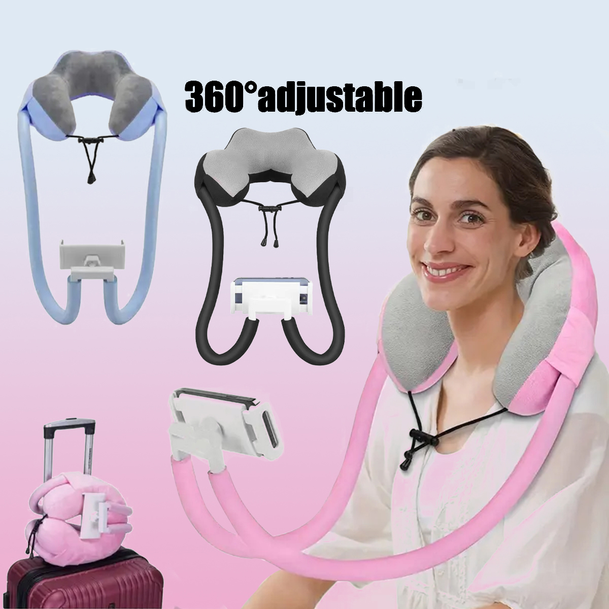 Neck Pillow Phone Holder, Lazy Gooseneck Cell Phone Stand with 360 Clips, Universal Mobile Phone Tablet Stand for iPhone 14/14 Pro Max/13 (Black)