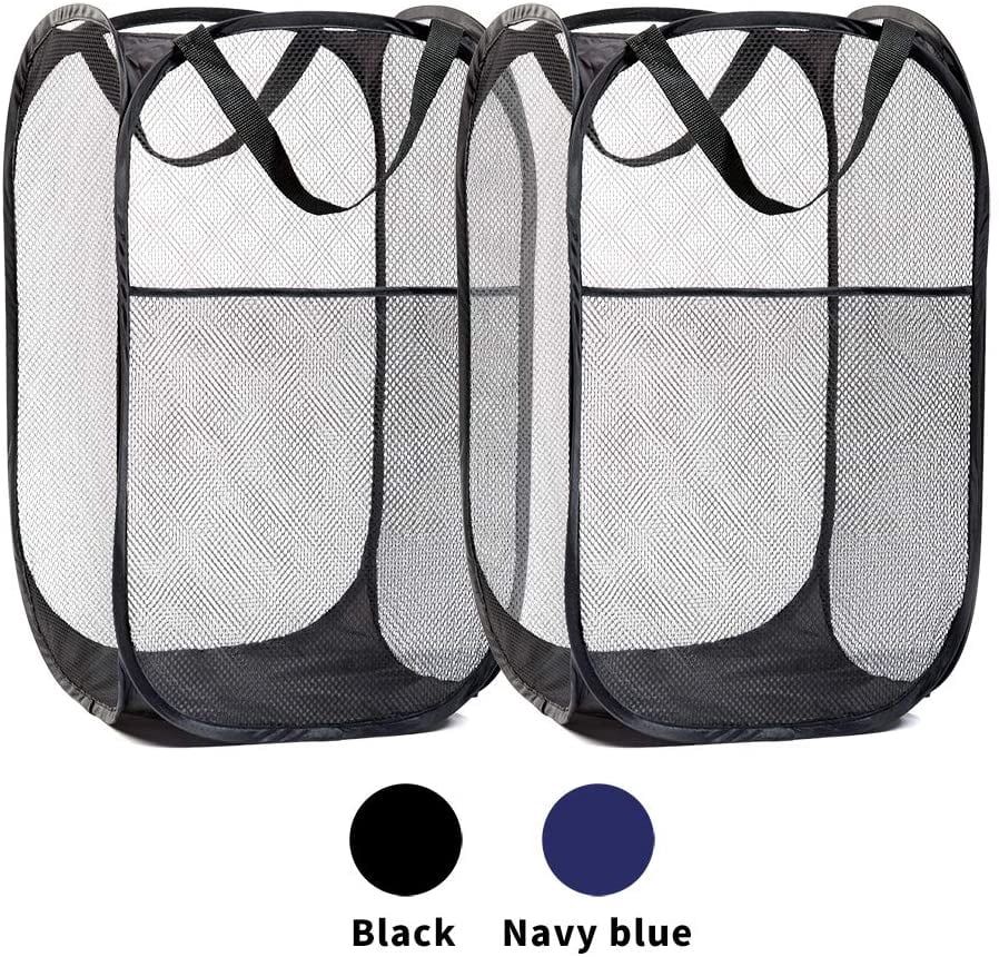 Pack of 2 Mesh Clothes Hamper,Premium Popup Laundry Hamper with Side Pocket, Wide Opening