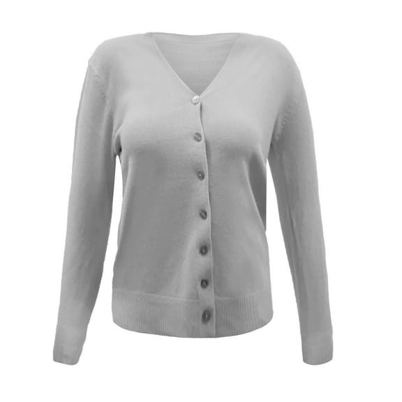 ZICTH Cardigans for Women Ladies Button Round Neck Long Sleeve Soft Knitted Cardigan Sweater Women Cardigan Sweaters