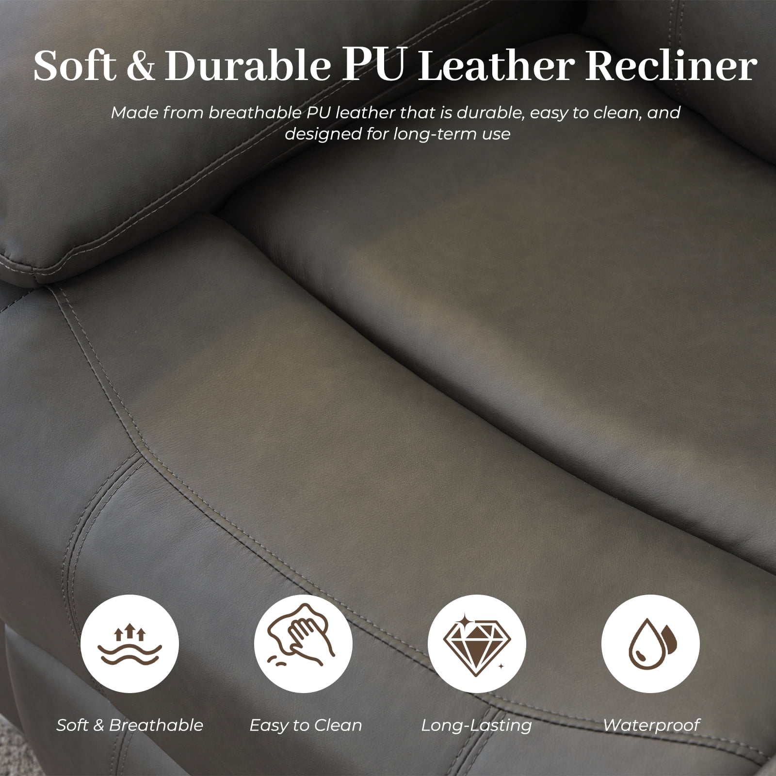 Loveseat Recliner Sofa, PU Leather Sofa Couch, Manual Recliner Loveseat with Console, Double Reclining RV Sofa with Cup Holders and Side Pocket for Living Room/Office/Apartment