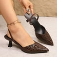 thumbnail image 2 of Women's Wide Width Patent Leather Slingback Heels, Pointed Toe Stiletto Pumps with Double Buckle Detail, Retro Slip-On Dress Shoes for Party & Office, Black/Burgundy, 2 of 10