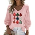 thumbnail image 2 of Ounisa Ugly Christmas Trees Tops 3/4 Sleeve Shirt for Women Soft Waffle Cute Funny Wintertime Holiday Parties Sweatshirts Deep V Neck Pullover, 2 of 3