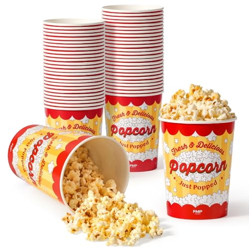Fit Meal Prep 500 Pack Classic Paper Popcorn Buckets Disposable, 32 Oz Grease Resistant Popcorn Bowls Cups for Machine Home Theater Carnival Movie Night