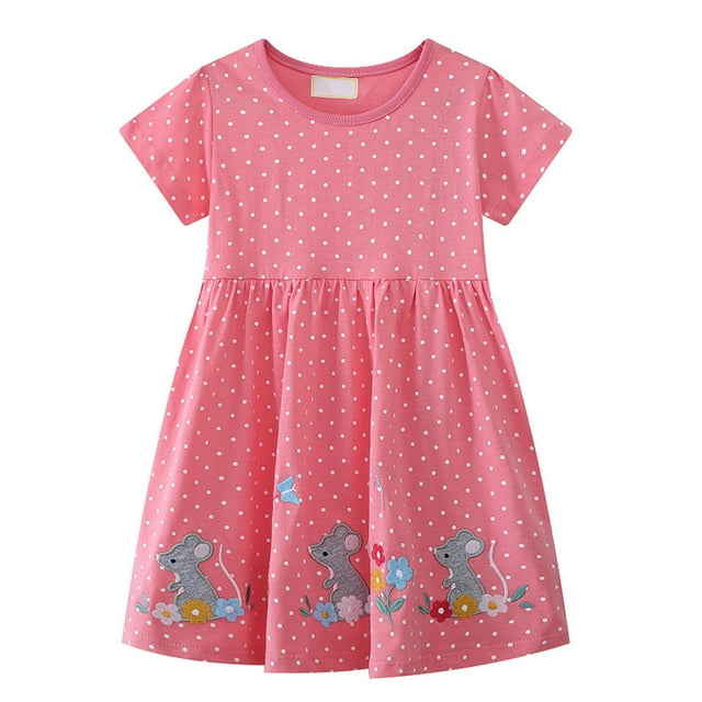 FFENYAN Robe d'Été à Col Rond et Manches Courtes en Coton Pur Imprimé pour Filles de 2 à 7 Ans - Parfaite pour un Usage Quotidien et pour des Occasions Spéciales