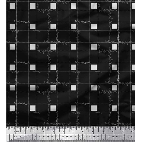 Soimoi Silk Fabric Zig Zag & Check Geometric Print Sewing Fabric Yard 42 Inch Wide