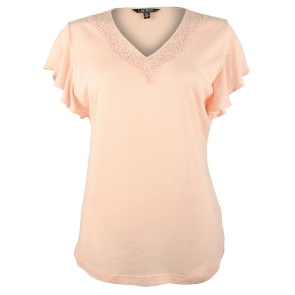 Lauren Ralph Lauren Women's Plus Size Linen Blend Flutter Sleeve Jersey Top
