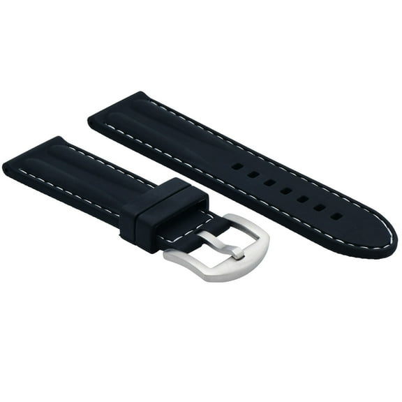 18MM RUBBER DIVER WATCH BAND STRAP FOR CITIZEN ECO DRIVE WATCH BLACK WHITE STITC