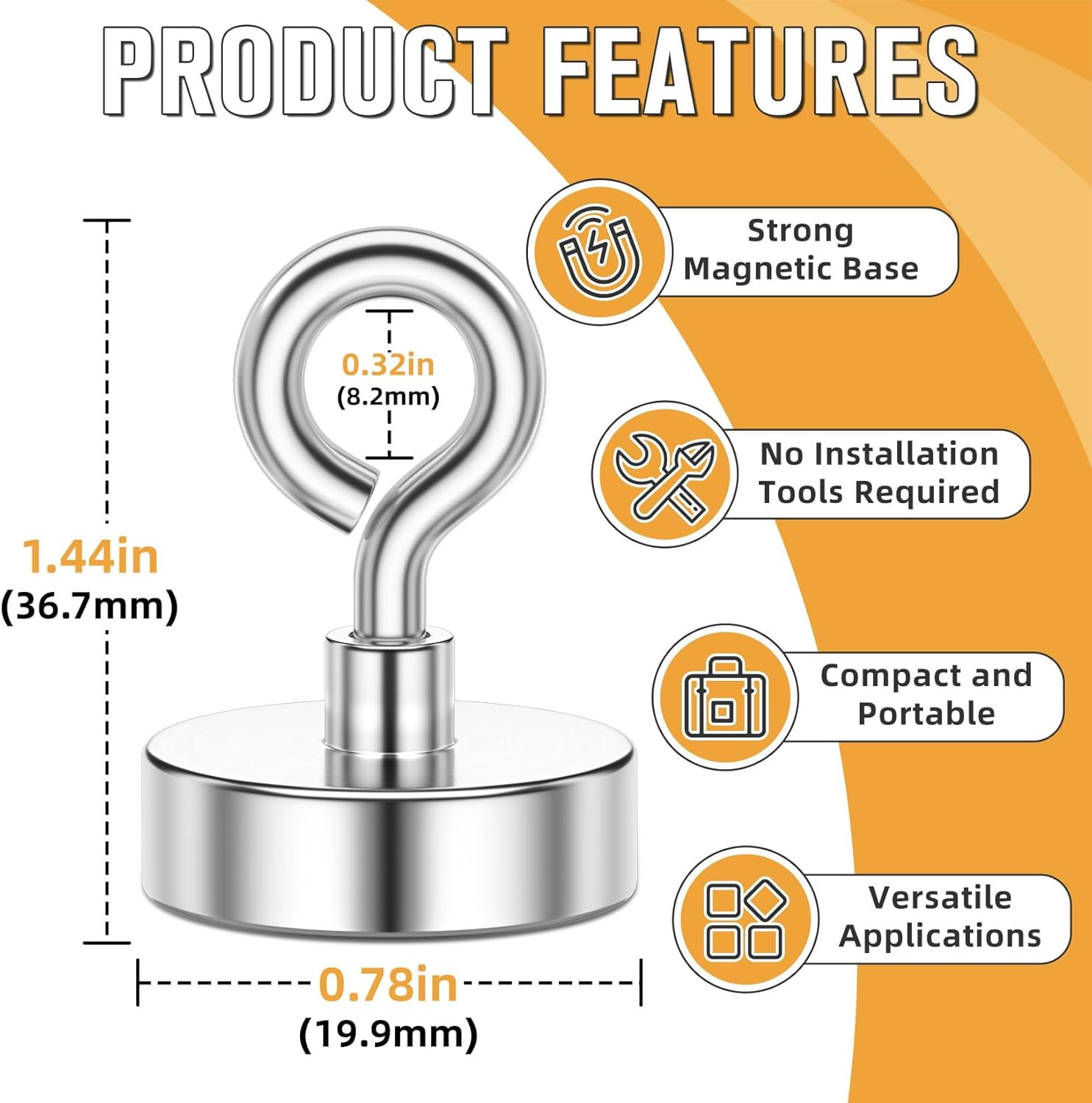 JJEAN-Magnetic Hooks, 20 Pack Sliver Strong Magnetic Hooks Heavy Duty, Magntes for Cruise Walls, Sheep Eye Magnets for Kitchen, Refrigerator, Travel Essentials, Classroom, 50 lbs