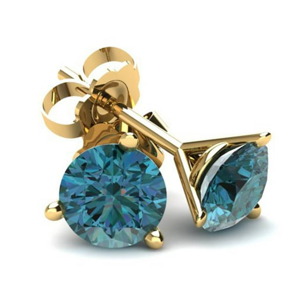 Pompeii .85CT Round Brilliant Cut Blue Diamond Stud Earrings In 14K Gold (Blue,SI2-I1)