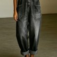 thumbnail image 5 of Morttic Women's Vintage Washed Denim Overalls – Casual Loose Wide Leg Jumpsuit with Pockets & Adjustable Straps Button Romper Black，L, 5 of 6