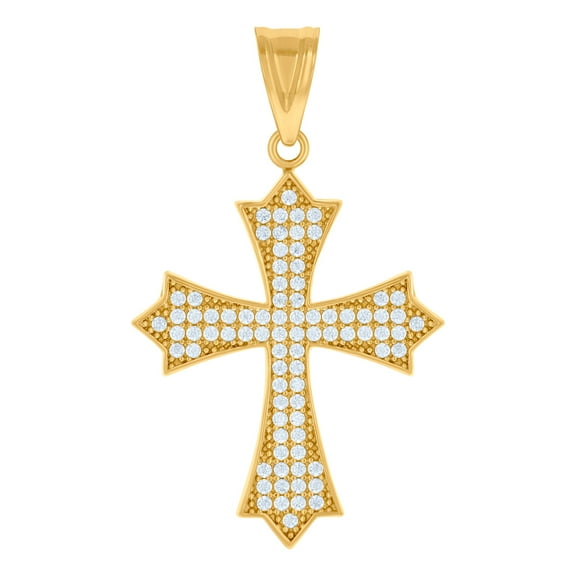 10k Yellow Gold Mens Cubic Zirconia Cross Religious Charm Pendant Necklace for Men - 2.4 Grams