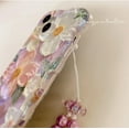 thumbnail image 5 of Compatible for iPhone 13 Pro Max Case with Cute Holographic Sparkly Retro Oil Painting Flowers Design for Girls Woman TPU Slim Floral Cover+Colored Pearls Phone Charm-Green, 5 of 14