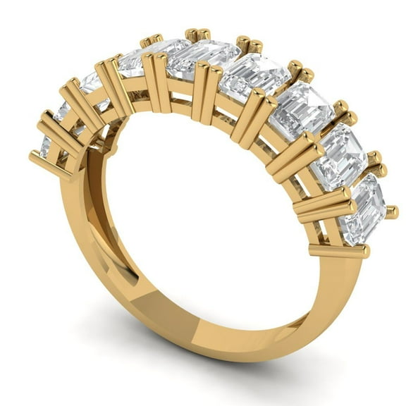 Clara Pucci 14K Yellow Solid Gold Custom Laser Engraved Women's Solid Gold Ring Eternity Statement Band With Emerald Cut 2.61TCW