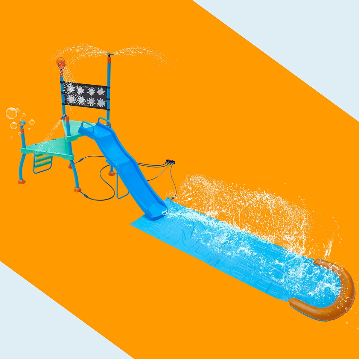 Plum Play Kids Outdoor Water Slide Play Equipment - with Built-in Toy Sprinklers, Backyard Waterpark with Bubble Blower, Coloring Wall 3 Years+, Up to 220 lbs (Shower Tower)