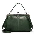 thumbnail image 1 of YOPTOP Chic Retro Kiss-Lock Purse - Compact Faux Leather Handbag With Versatile Removable Strap for All Occasions,Green,28cmX6cmX22cm, 1 of 7
