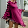 thumbnail image 2 of XFLWAM Women's Faux Fur Crew Neck Poncho Sweater Fall Winter Warm Irregular Fringed Hem Cloak Cape Loose Pullover Shawl Wrap Hot Pink Free Size, 2 of 3