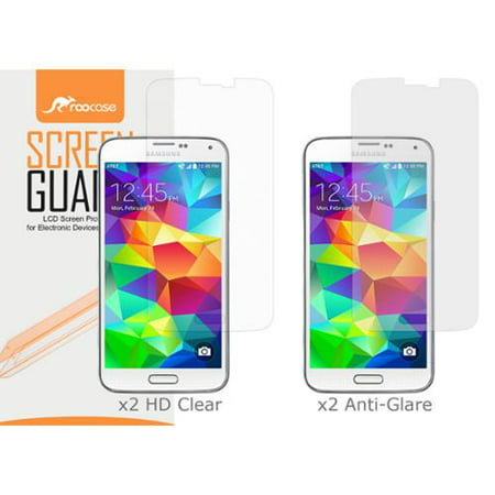 Samsung Galaxy S5 Screen Protector, rooCASE Samsung Galaxy S5 Screen Protector 4 Pack Screen Protector - x2 HD High Defintion x2 AG Anti Glare Screen Shield - Lifetime