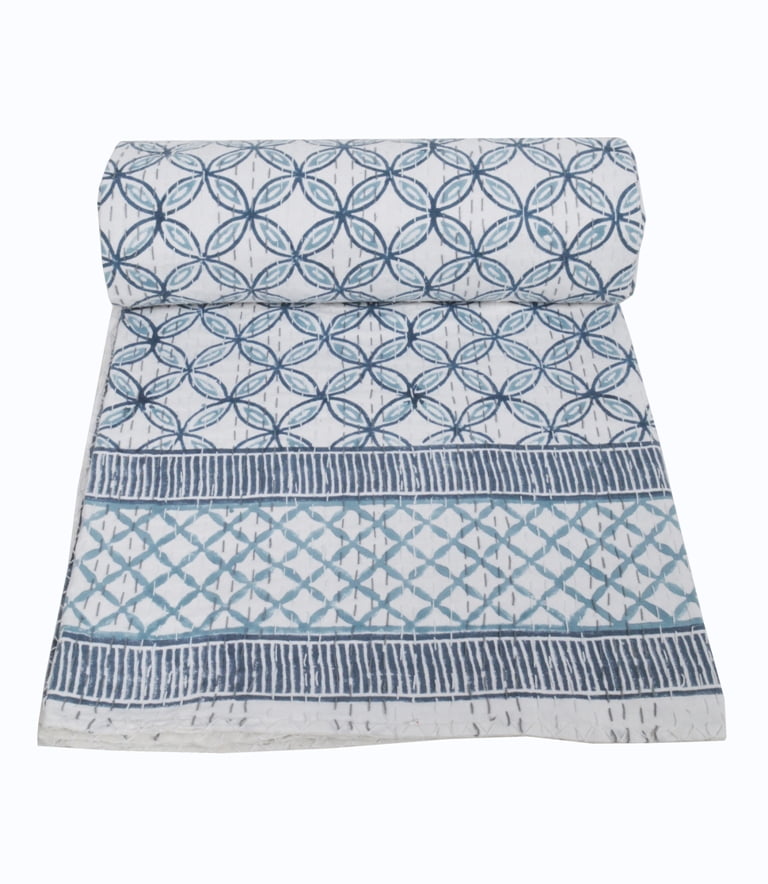 Details about   Queen Hand Block Kantha Quilt Indian Reversible Bedspread Bedding Throw Blanket 
