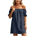 thumbnail image 2 of Horkkom Off the Shoulder Dresses for Women Mini Solid Color Summer Dresses Casual Vacation Beach Dresses, S-2XL, 2 of 9