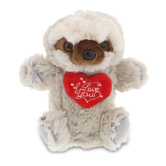 DolliBu I LOVE YOU Sloth Super Soft Plush Hand Puppet - Cute Stuffed Animal with Heart And With Name Personalization For Valentine, Anniversary, Romantic Date Boyfriend, & Girlfriend Gift - 9.5"