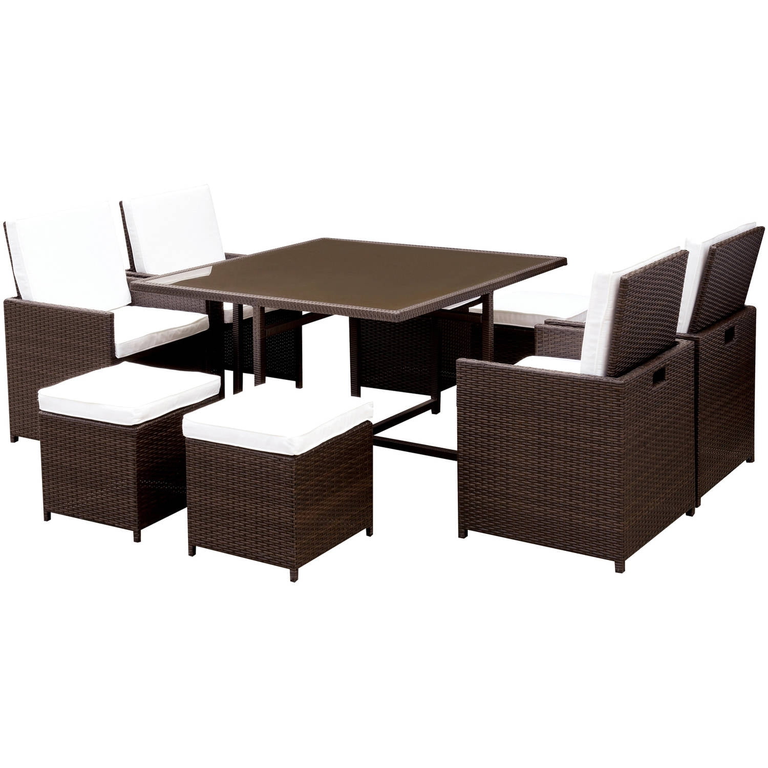 Furniture of America Meka 9Piece Patio Dining Set, White and Espresso