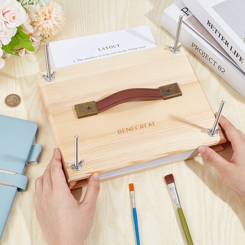1set Rectangle Wood PU Imitation Leather Portable Book Press Bookbinding Tool for Handmade Paper Press with Zinc Alloy Clasps Blanched Almond