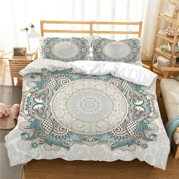 YJHDM Bohemian Bedding Set 3D King Queen Bed Down Duvet Cover Pillow Case 2/3pcs for Women and Adult