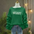 thumbnail image 4 of Yteetum Merry Christmas Sweatshirts for Women Oversized Crewneck Christmas Pleated Ruffle Trim Pullover Hoodless Sweatshirts Tops Womens Casual Xmas Graphic Round Neck Loose Lantern Sleeve Sweatshirt, 4 of 7