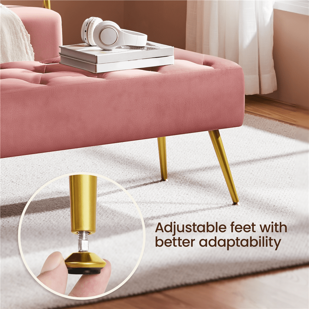 Alden Design Modern Ottoman Velvet Footstool Bench for Bedroom, Pink