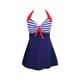 thumbnail image 1 of Qarigey Vestido de baño sin espalda para mujer, estilo informal de playa, traje de baño Chinlon para niñas, traje de baño lavable para Vestidos  azul raya blanca S, 1 of 6