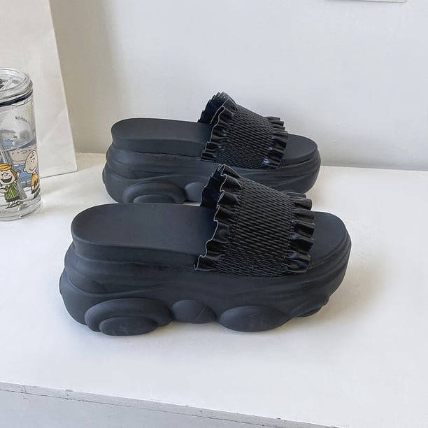 Zapatillas de tacón alto para mujer, zapatos de plataforma con cuña informales para mujer, zapatillas deslizantes de playa para mujer con aumento de altura y punta abierta a la moda, Femm36 Gao Jinjia LED