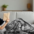 thumbnail image 3 of Safari Soft Flannel Fleece Throw Blanket, Cat Expression Opposite Images Fearsome Teeth Mirror Angry Intense Wildlife, Cozy Plush for Indoor and Outdoor Use, 60" x 80", Pale Grey Black, by Ambesonne, 3 of 5