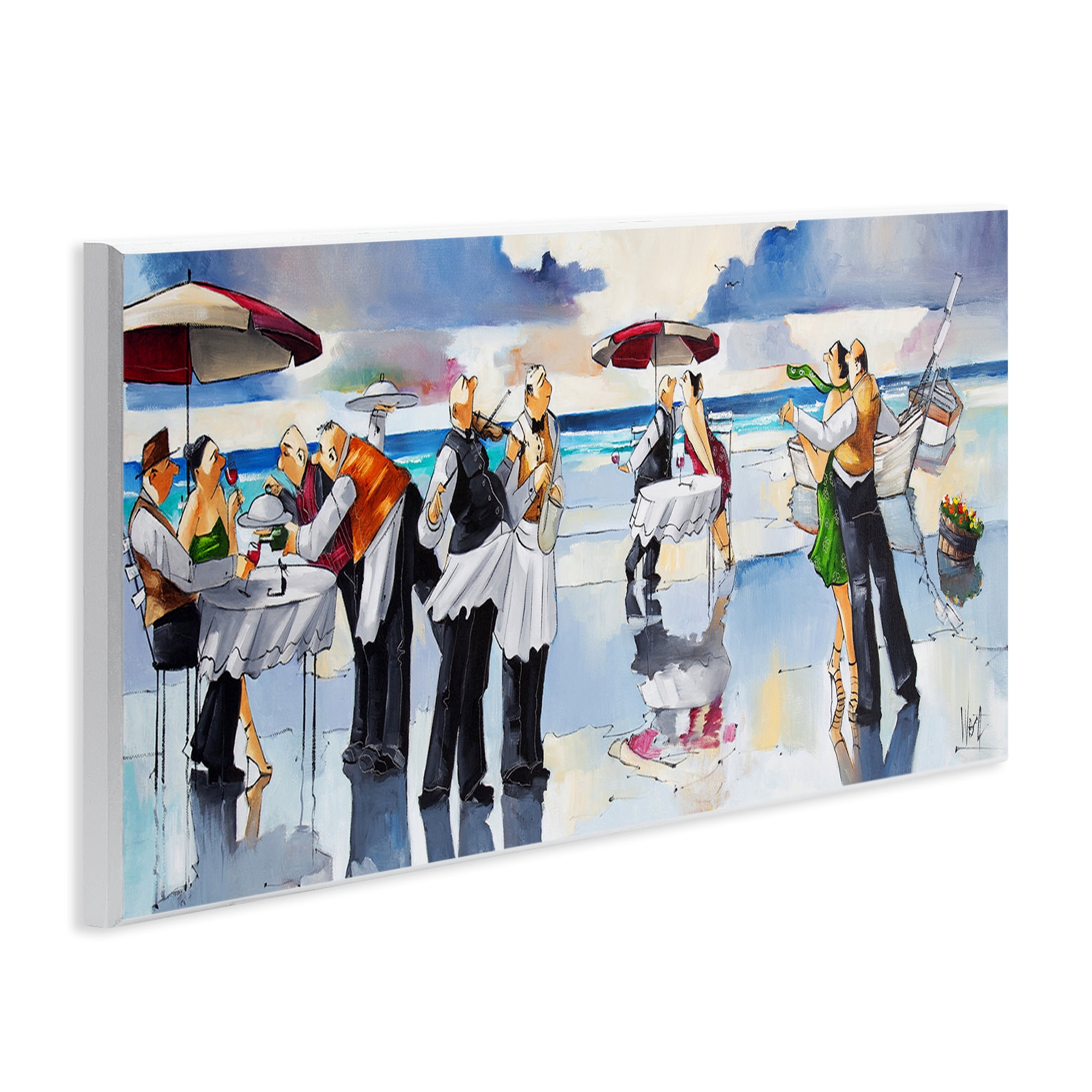 Stupell Industries Fancy Dinner on Beach Novelty Painting Unframed Art Print Wall Art, 17 x 7