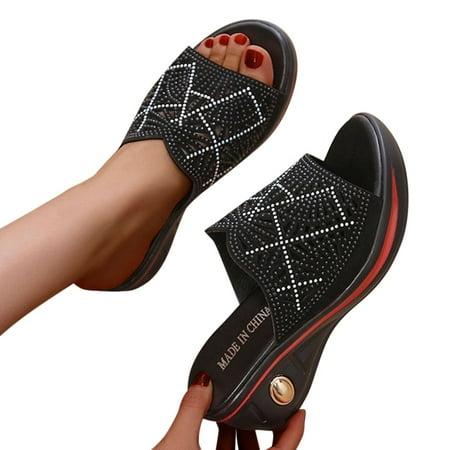 

NECHOLOGY Plastic Sandals Women Light Leisure Casual Soled Breathable Outdoor Sandals Thick Wedges Sandals Women 8.5 Black 7.5