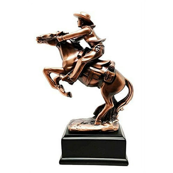 Wild West Cowboy With Rearing Horse In Pursuit Bronze Electroplated Figurine Statue