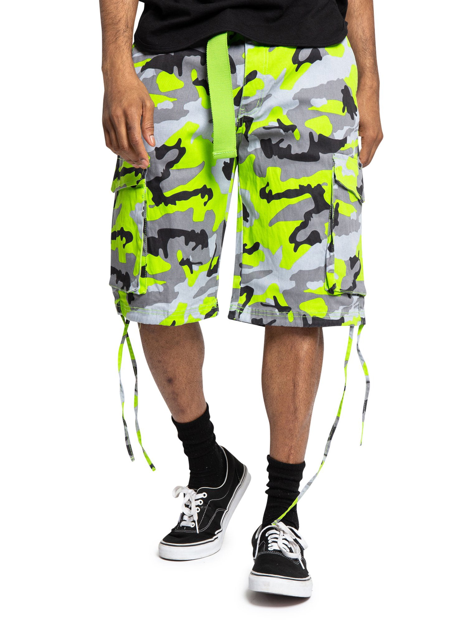 Victorious Men's Belted Twill Camo Cargo Short DS2065 - Lime - 30