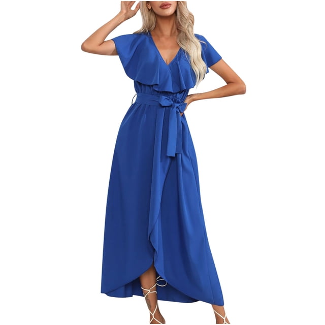 QIPOPIQ Robes pour Femmes à Étages à Manches Courtes Tendance à Col Rond Robe d'Été pour Poupée Robe Imprimée Robe Sans Manches Plissée Offres 2023