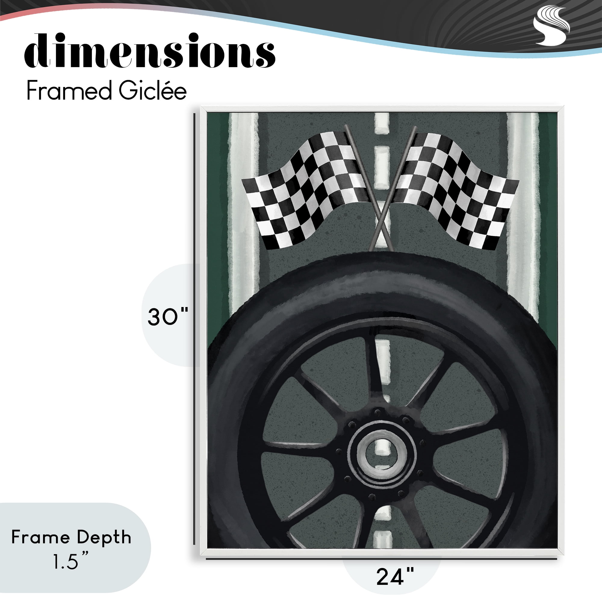 Stupell Industries Racetrack Flags & Tire White Framed Giclee Art, design by Jennifer Stith
