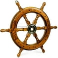 thumbnail image 3 of Nagina International Deluxe Pirate's Handcrafted Premium Nautical Ship Wheels With A Northern Brass Cap | Home Wall Decor Sculpture Accent (18 Inches, Rosewood), 3 of 4