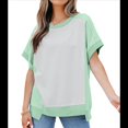 thumbnail image 3 of Camisetas de Corta con Cuello Redondo y Bloques de Color para Mujer, Conjuntos Casuales de Verano de Gran Tamaño Verde XL, 3 of 6