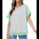 thumbnail image 3 of Camisetas de Corta con Cuello Redondo y Bloques de Color para Mujer, Conjuntos Casuales de Verano de Gran Tamaño Verde S, 3 of 6