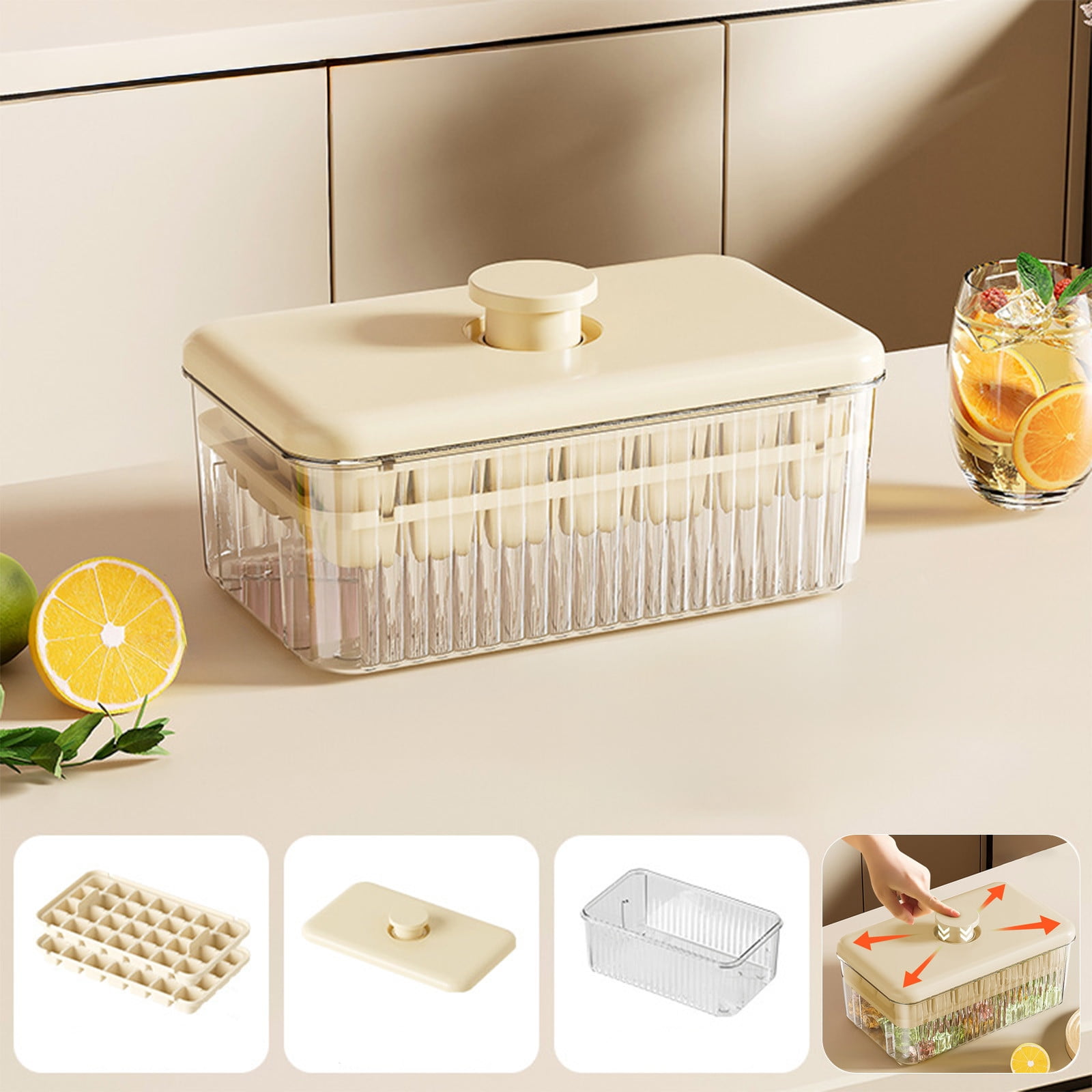 Fufafayo Double Layer Ice Tray, Press Type Ice Maker for Homemade Ice Cubes, Large Capacity Ice Making Box with Ice Shovel for Refrigerator, Kitchen or Freezer, Easy Release Stay Cool Design