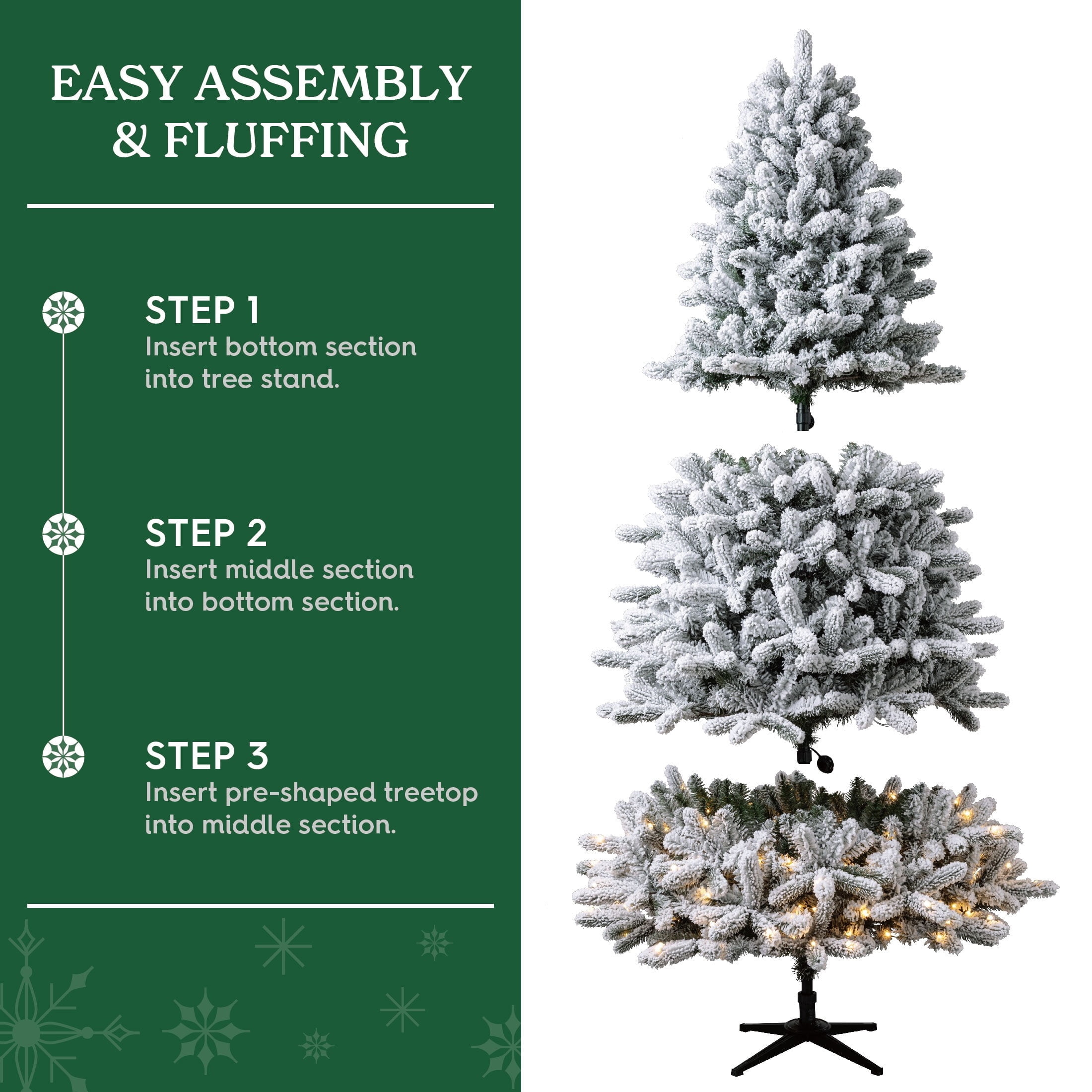 7.5' Pre-Lit Birchwood Fir Snow-Flocked Green Artificial Christmas Tree with 500 Warm White Twinkle LED Lights, Quick Set, and Stand, by Holiday Time