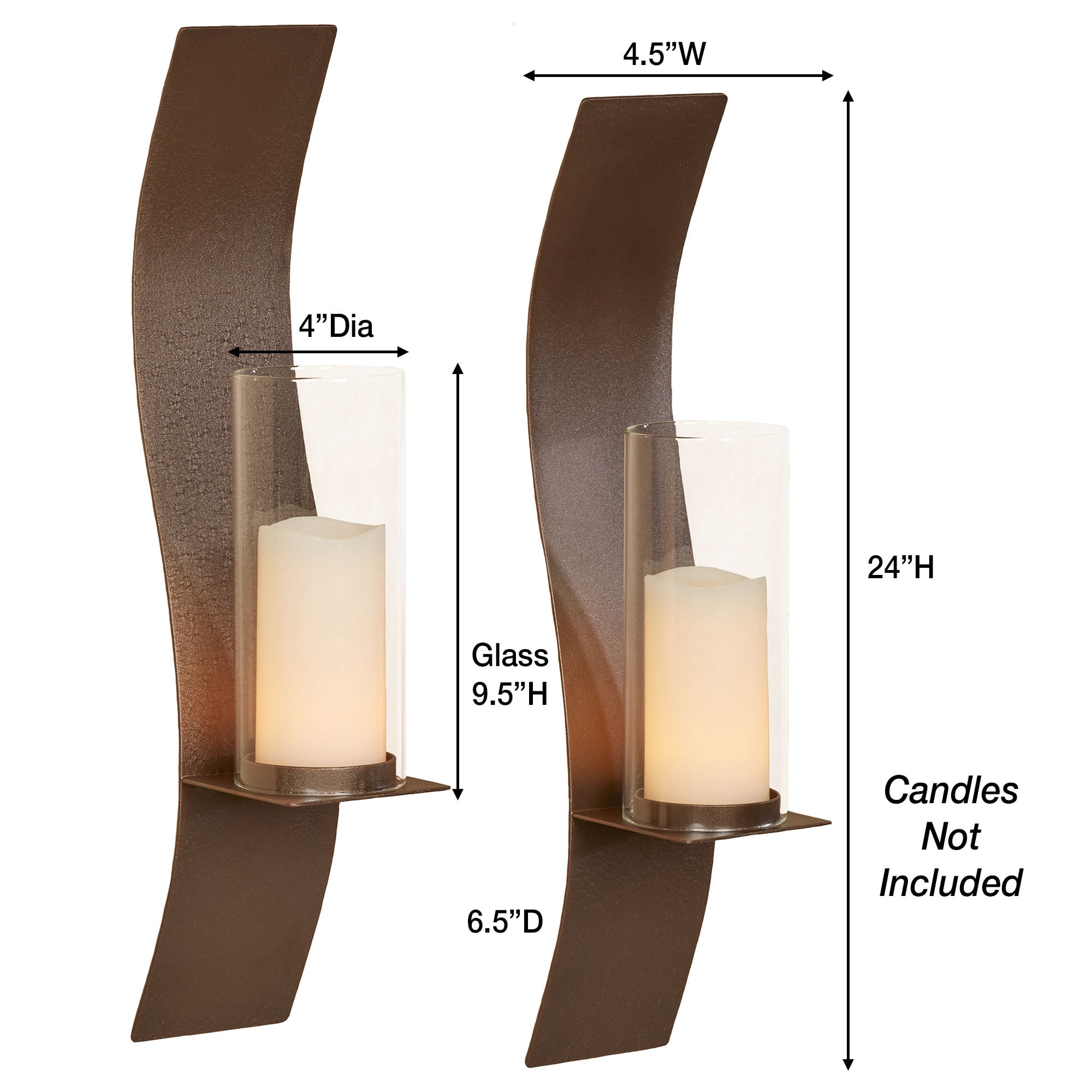 Sinuous Wall Sconce Pair Rich Bronze - Handcrafted Steel - Glass Hurricane - Set of 2 - Metal Sconces Holder for Bedroom, Bathroom, Living Room, Kitchen Walls Small 24 Inches High