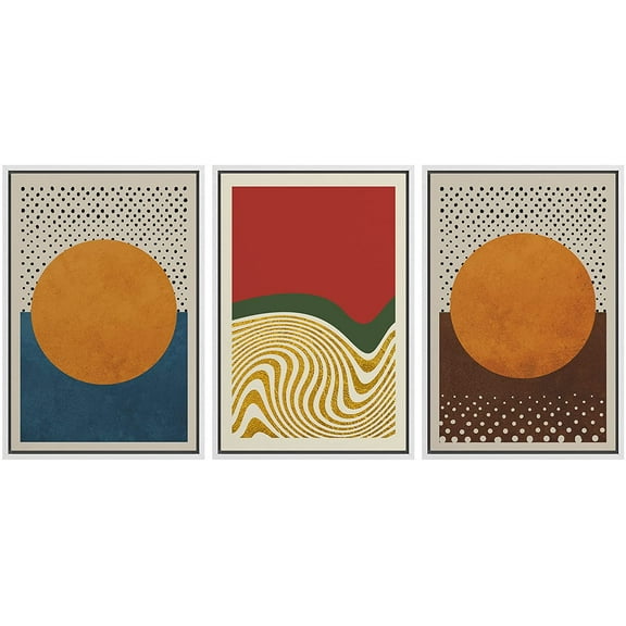 IDEA4WALL Framed Canvas Print Wall Art Set Vibrant Retro Neon Color Block Landscapes Abstract Shapes Minimalism Bohemian Decorative for Living Room, Bedroom, Office - 16"x24"x3 White