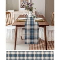 thumbnail image 3 of Blue Brown Plaid Table Runner 90 Inches Long Tablerunner Dresser Scarves, Vintage Abstract Stripes Lattice Kitchen Dinner Cafe Table Runners Decor for Coffee/Party/Wedding, 13.8" x 90", 3 of 8