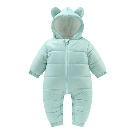 

AherBiu Baby Girls Puffer Jumpsuit Zip up Long Sleeve Ear Hooded Button Leg Padded Winter Rompers