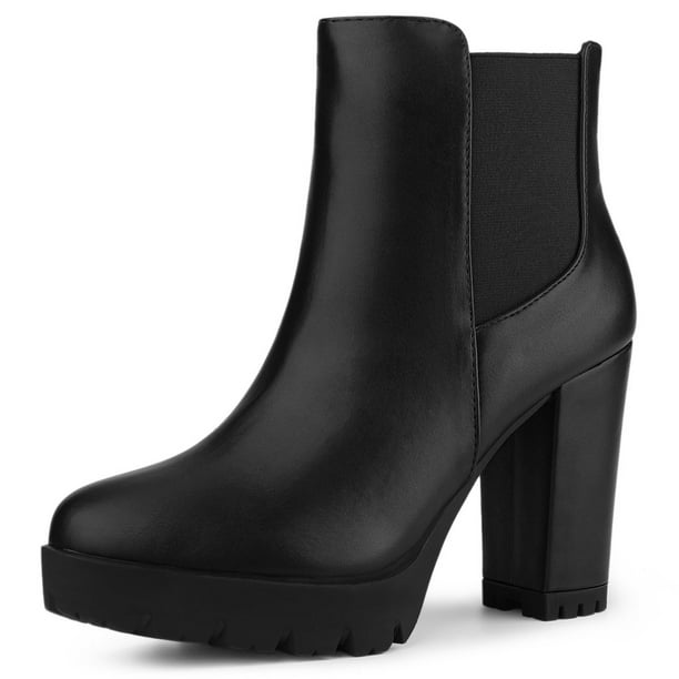 Botines Plataforma Allegra K Tacón Bloque Negro 26.5cm
