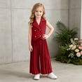 thumbnail image 2 of Kogui Toddler Girl Outfits Summer Girls Ribbed Knit 2 Piece Outfit Set, Short Sleeve Top with Wide Leg Pants, Summer Casual Clothing 3T 4T (Wine,3-4 Years), 2 of 9