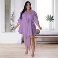 thumbnail image 4 of AURA Women Plus Size Lace Shirt Dress Sexy Solid Color Mini Dress 3 4 Sleeve Irregular Hem, 4 of 7